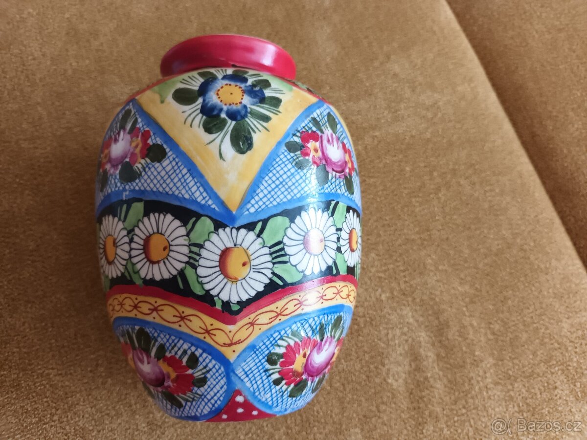 Starožitná CHODSKÁ keramická VÁZIČKA ručně malovaná - 3