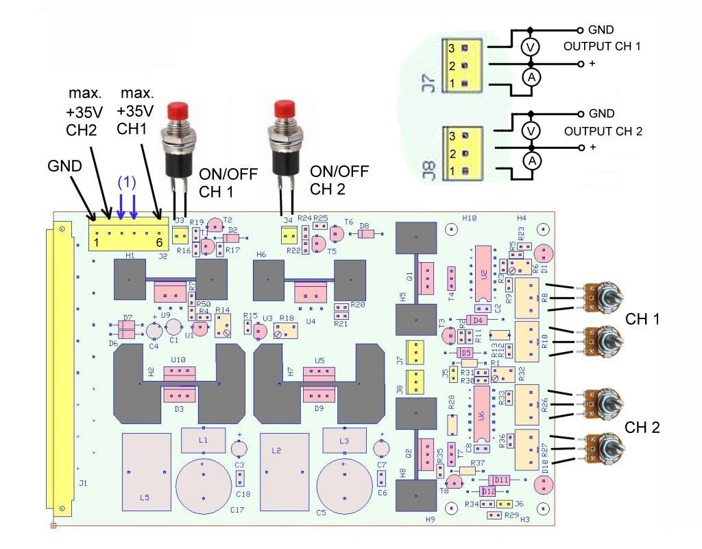 deska dvojitého laboratorního zdroje 0...30V /2x 3A - 3