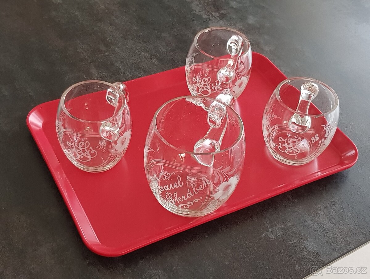 Starožitné broušené půllitry – sada z roku 1938 - 3