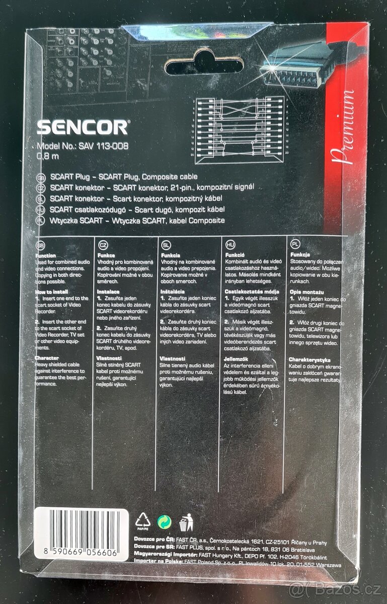 593 - SCART kabel SENCOR Premium 0,8m - NOVÝ - 3