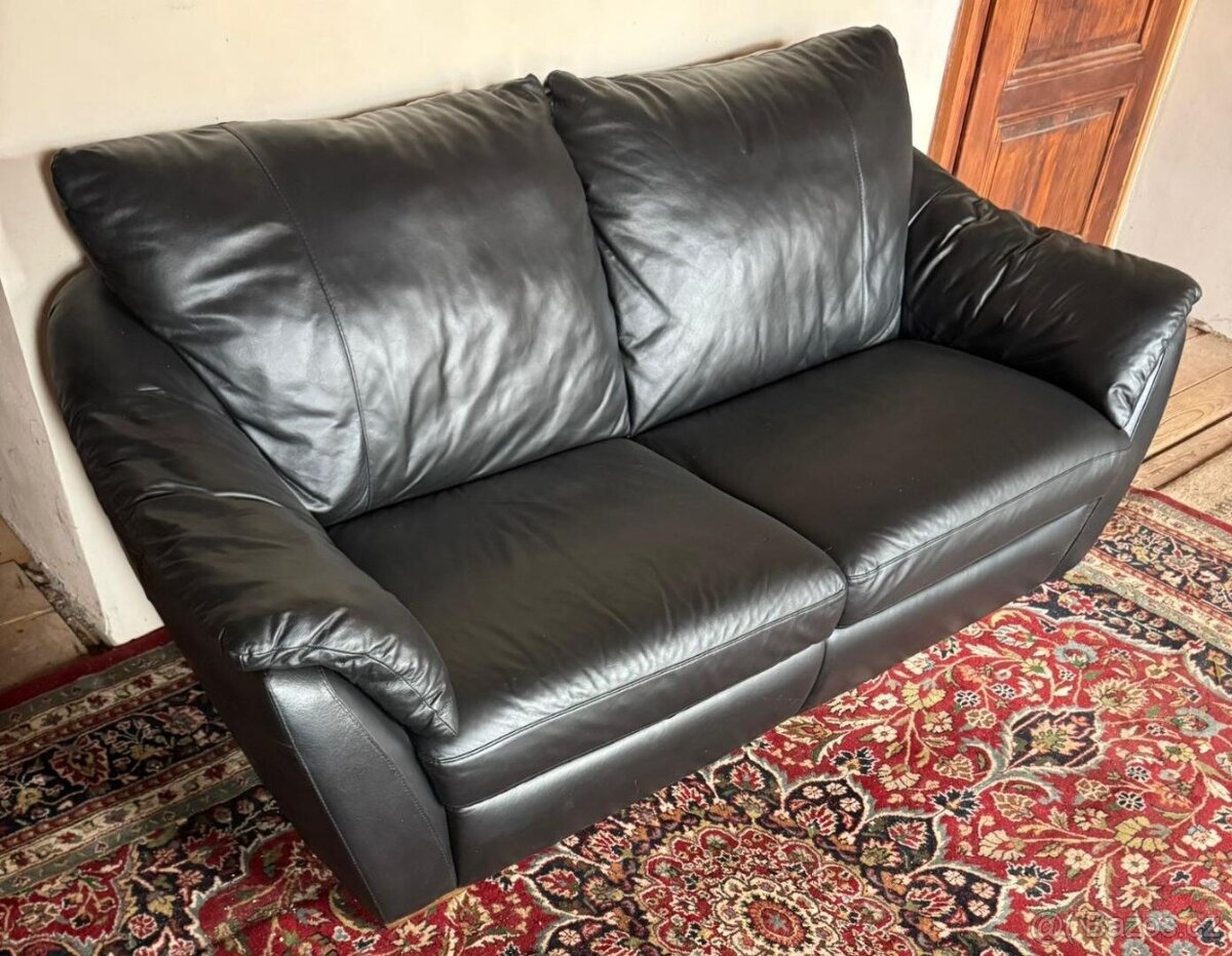 Černá kožená sedačka,5843 - 3