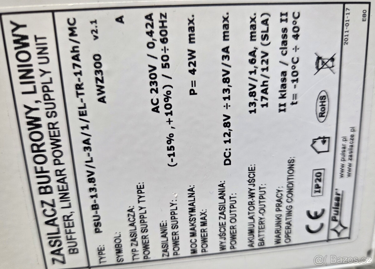 DC UPS zdroj 13,8V 3A alarm EZS rozvadeč, box - 3