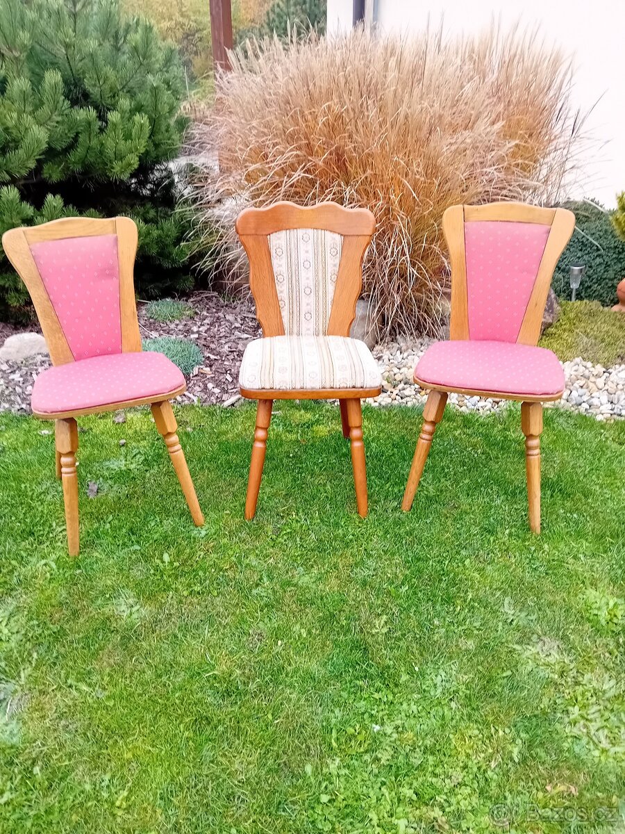 4x židle dřevěná, čalouněná - 3