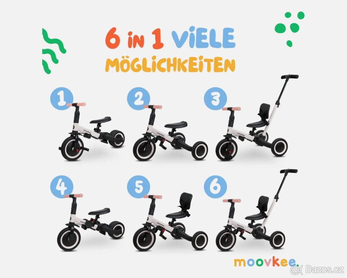 Dětská tříkolka/odrážedlo 6v1 v Moovkee - 3