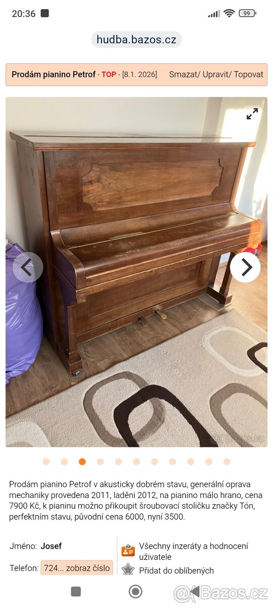 Prodám pianino ( klavír ) Petrof - 3