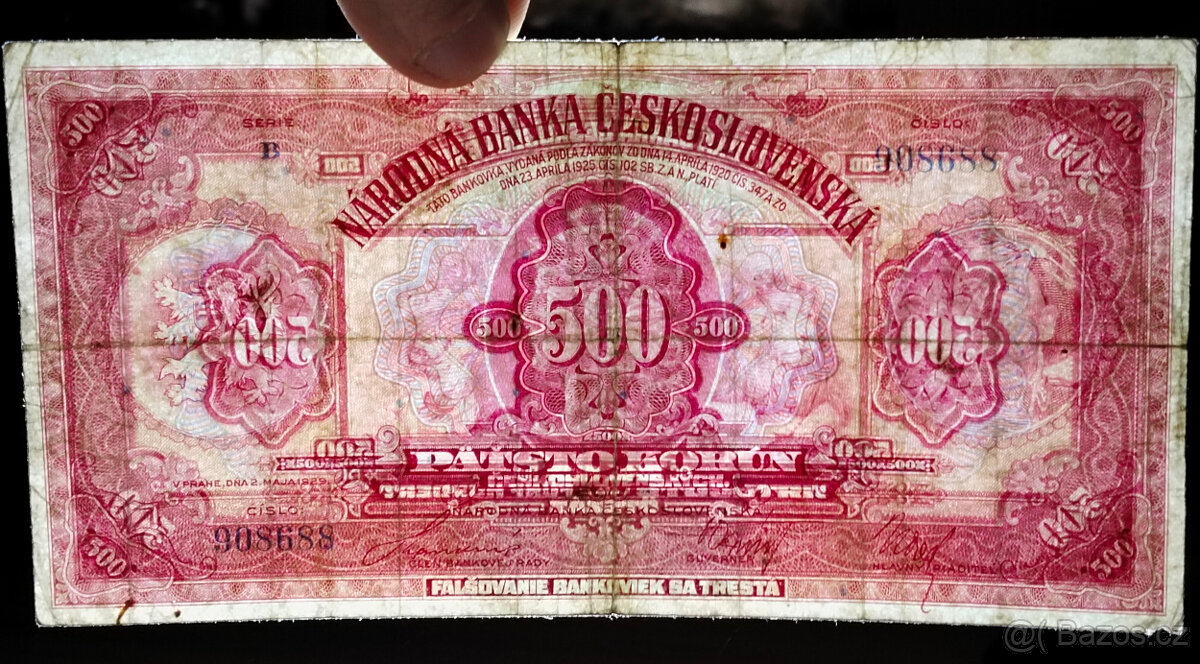 500 korun 1929 Československo - 3