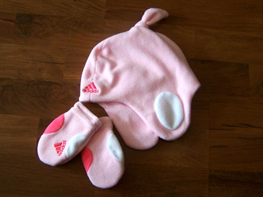 Dívčí růžový setík Adidas = čepička + rukavičky XXS - 3