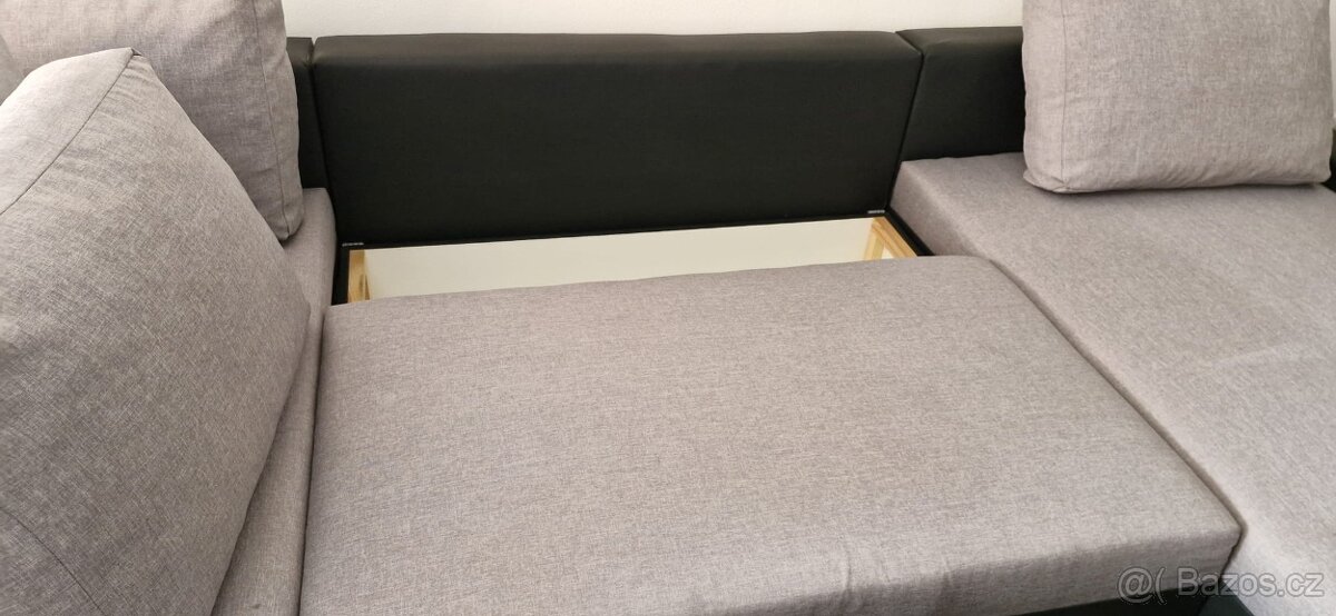 Velká šedá rozkládací sedačka do U + stolek - 3