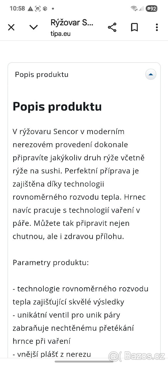 Ryzovar sencor 1.8l (1,5kg ryze) - 3