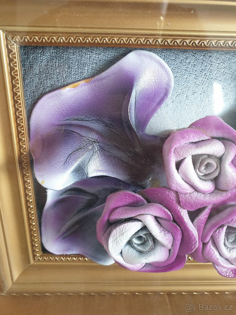 Originální plastický obraz fialové růže koženka - 3