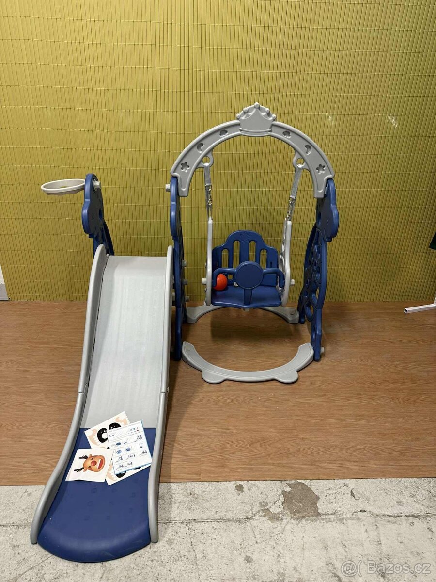 Dětská skluzavka se skládací houpačkou a košem – TOP STAV - 3
