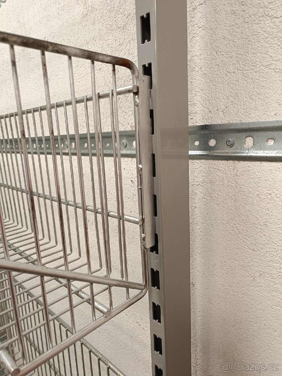 Regál,stojan na zeď, pozinkované drátěné koše - 3