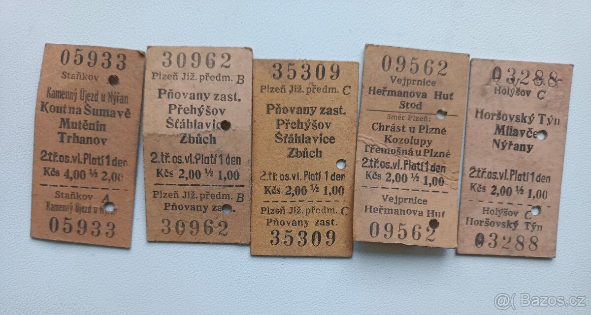 Staré kartonové jízdenky ČSD - 3
