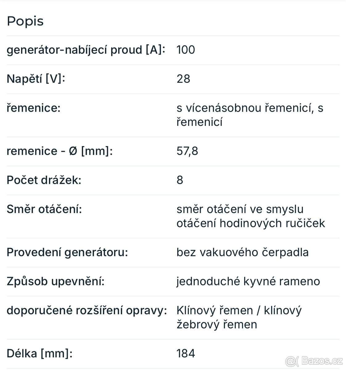 BOSCH Alternátor 6 033 GB3 010 28V 100A - 3