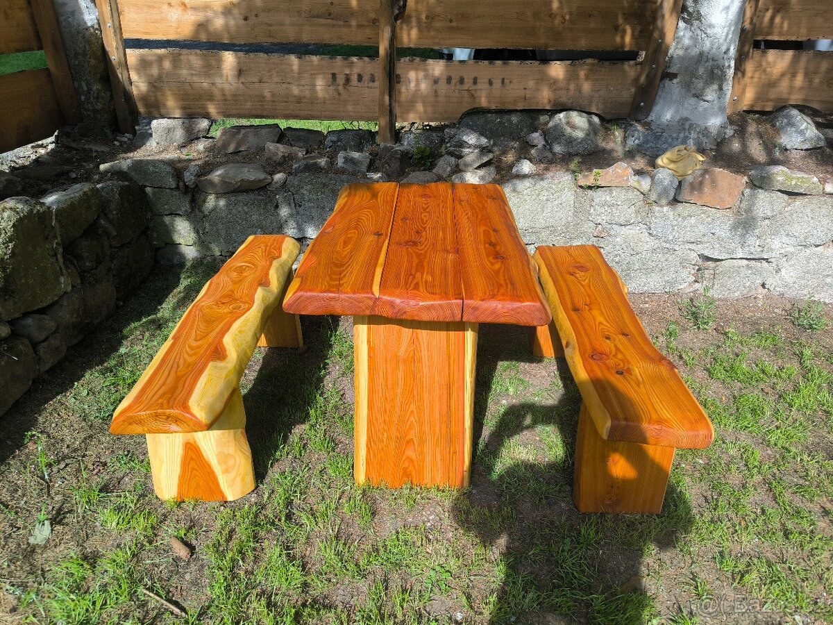 Zahradni set, stul a lavice modrin. - 3