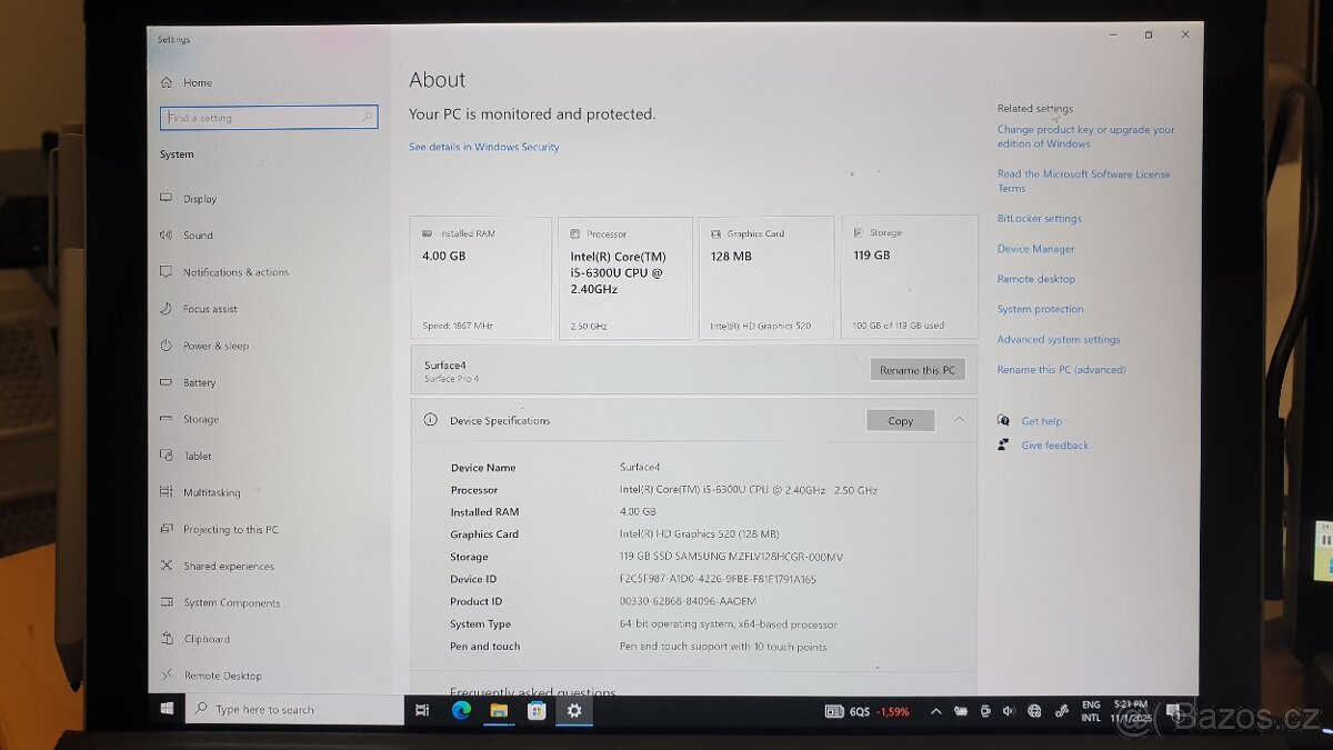 Microsoft Surface Pro 4 4GB RAM 128GB Intelcore i5 - 3