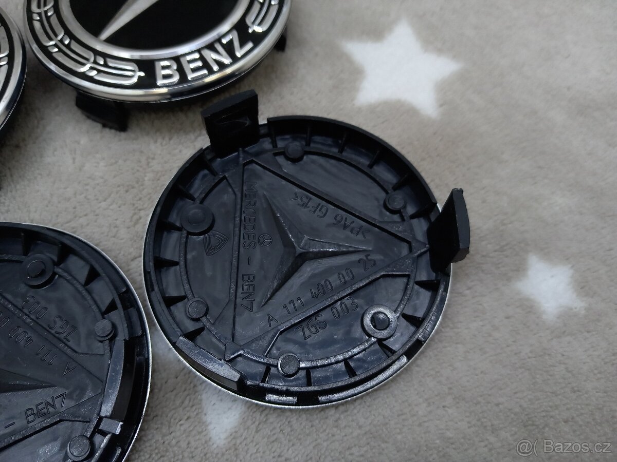 Středové krytky Mercedes 75mm, černé - 3