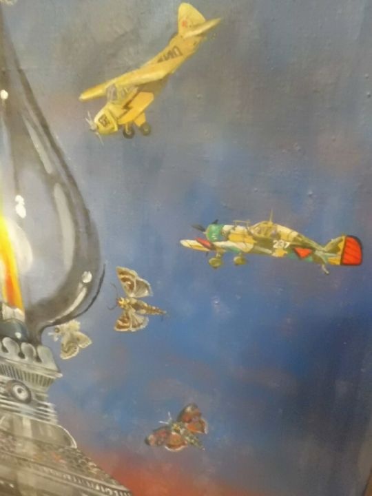 Starý Obr Obraz Olej - DAGMAR ŠIMKOVÁ Petrolejka a Letadla - 3