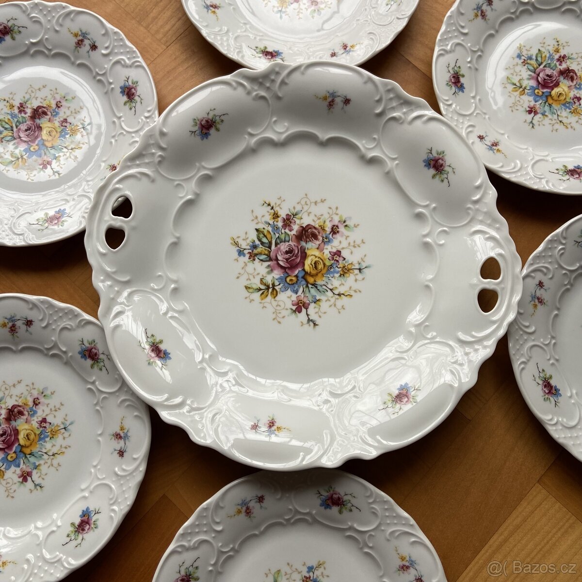 Nová Koláčová souprava, porcelán s motivem květin, 7 dílná - 3