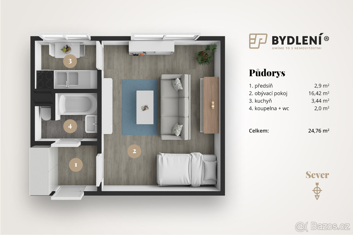 Prodej družstevního bytu 1+1, Hrob, ul. Rybniční - 3