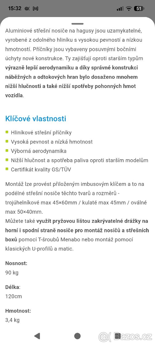 MENABO střešní nosiče DOZER-120cm - 3