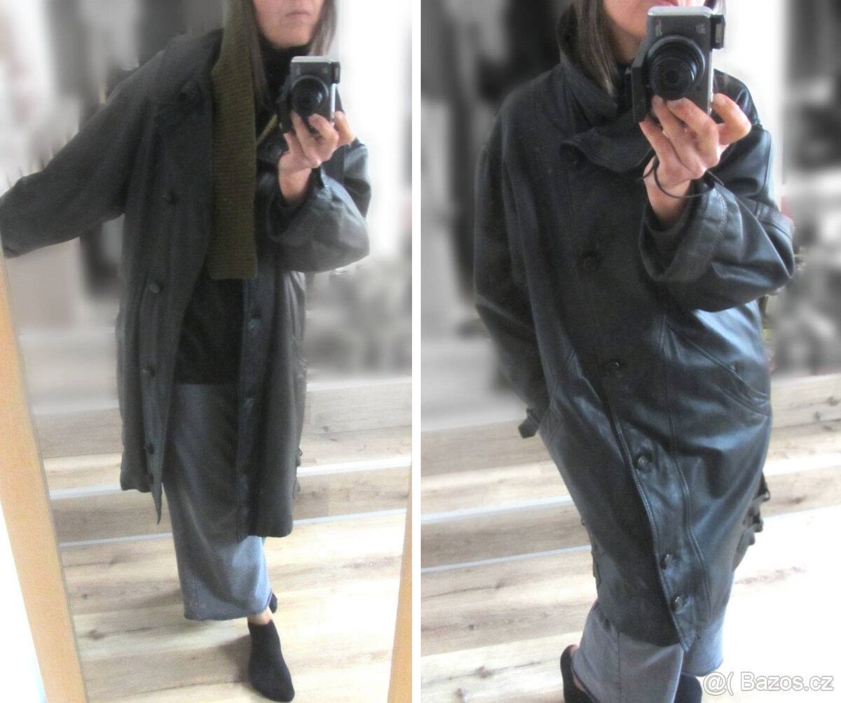 Vintage 80s černý kožený dámský kabát - 3