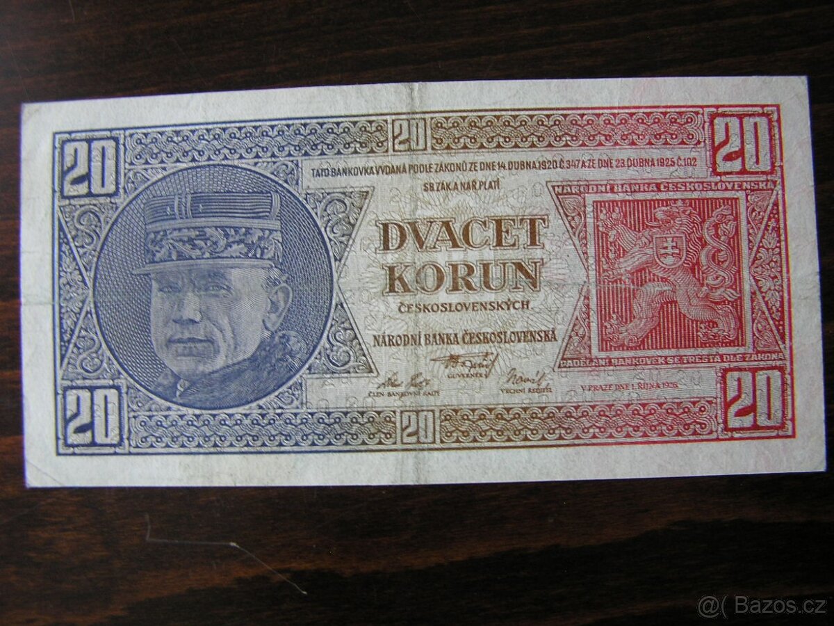 ČESKOSLOVENSKÁ BANKOVKA: 20-KORÚN-1926 - 3