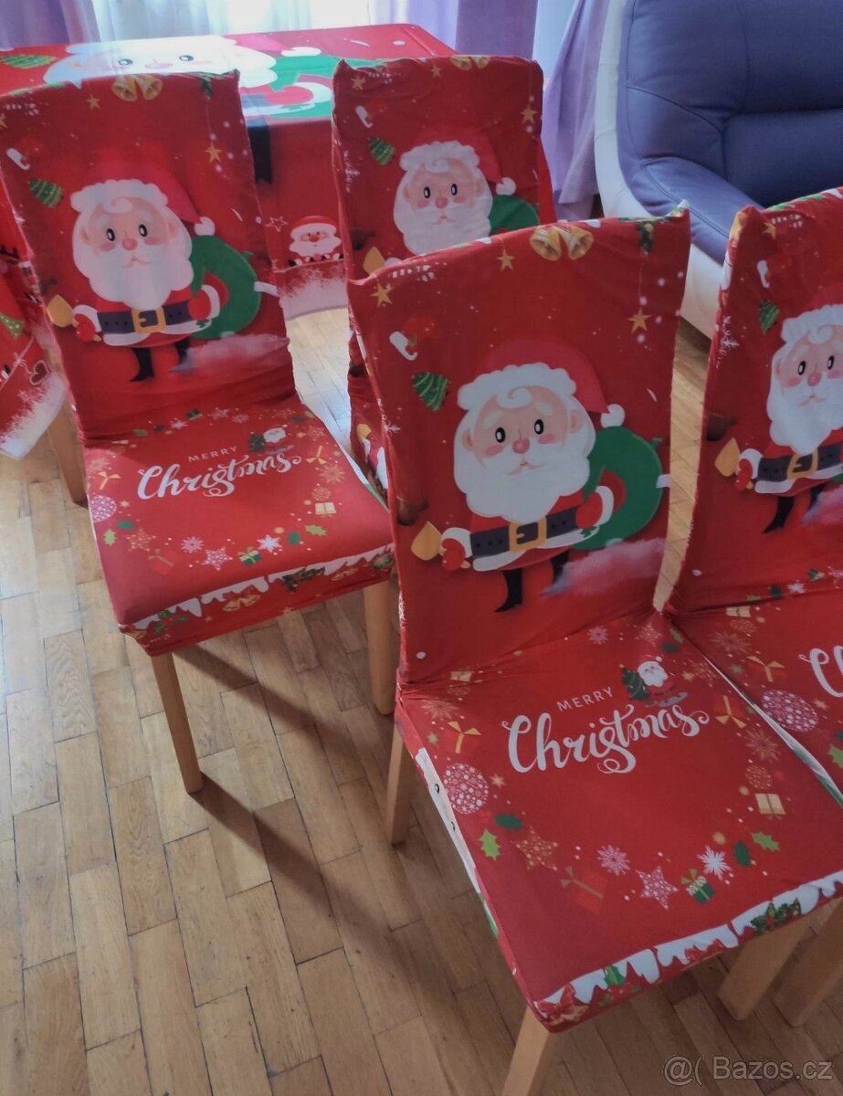 Nový vánoční ubrus a 4 napínací potahy na židle. - 3