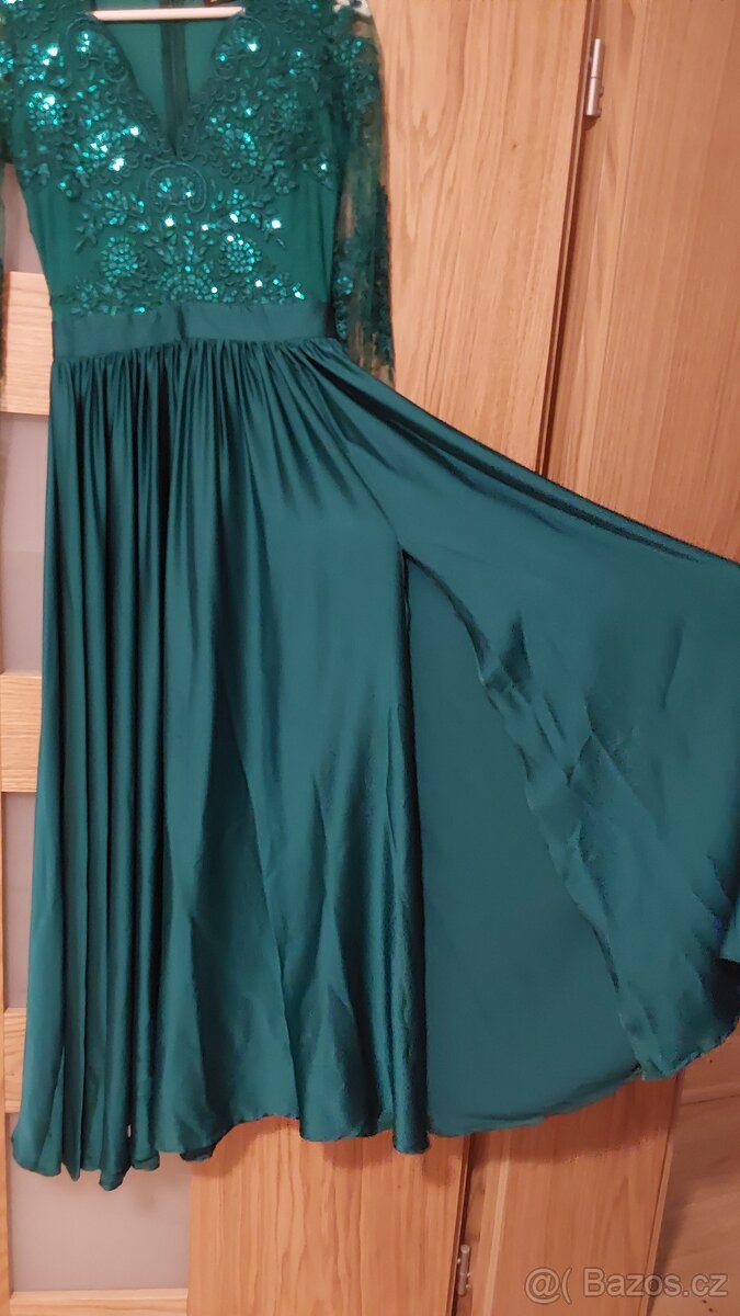Společenské smaragdové krajkové šaty vel. 34 - 3