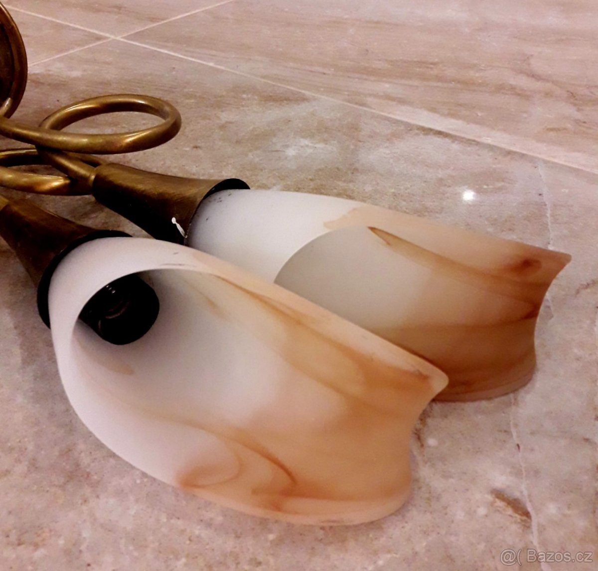 MĚDĚNÝ LUSTR SE SKLEM - 3