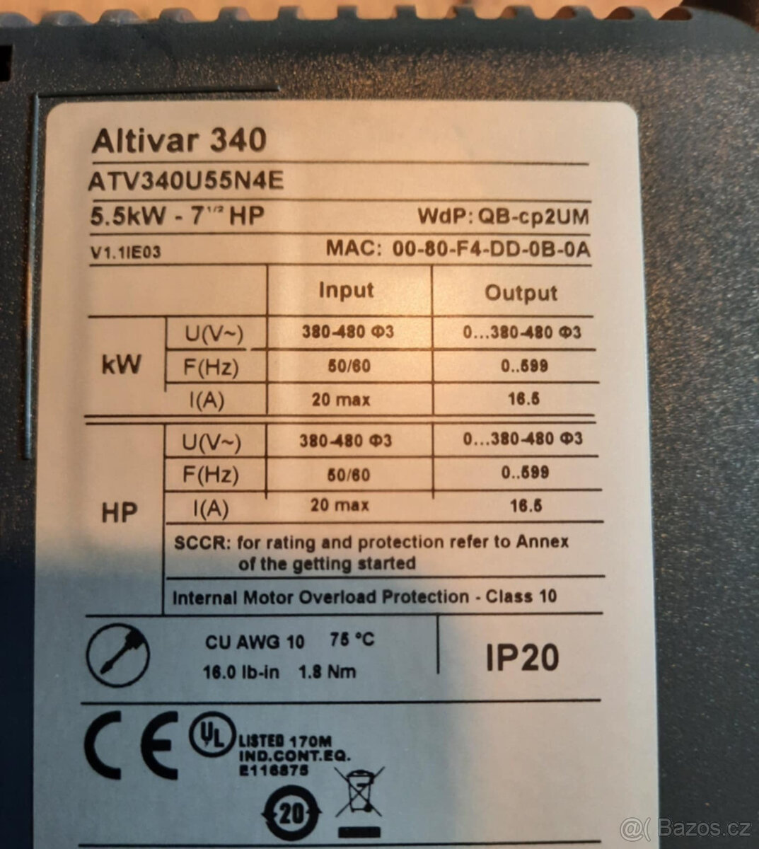 frekvenčni měnič ALTIVAR 340 5.5KW cena 3500 kč - 3