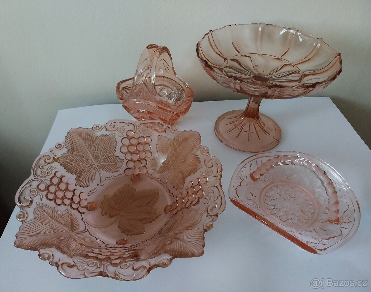 Rosalinové sklo, 4 ks, 70tá léta - 3