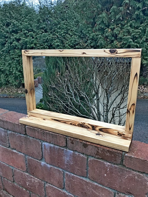 Stařené dřevěné zrcadlo s poličkou 90x60 - 3