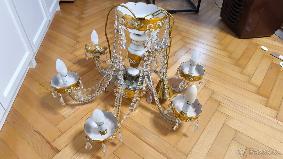 Ručně malovaný lustr Bydžov, 6 ramen, zlacený - 3