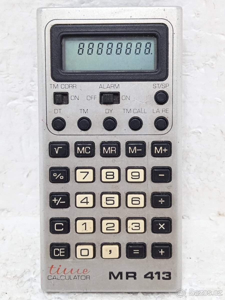 Tesla MR 413 - retro kalkulačka s budíkem stopkama datumem - 3