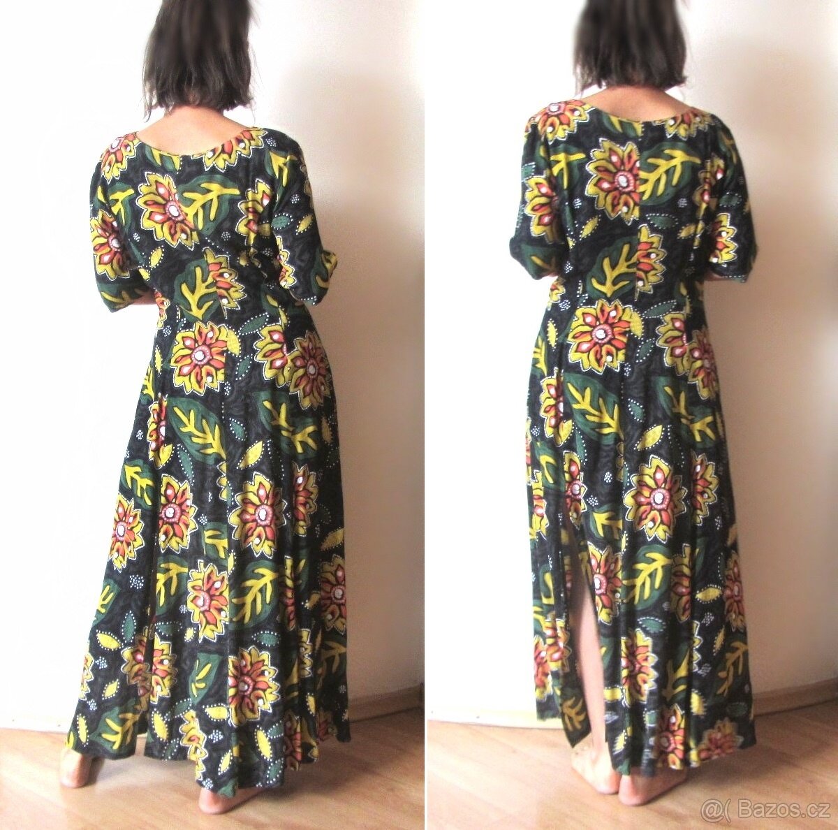 Vintage 90s maxi květované propínací šaty rozparky - 3