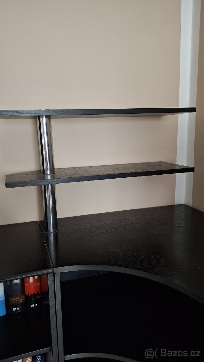 Rohový černý díl s 2 dalšími policemi (knihovna) - 3