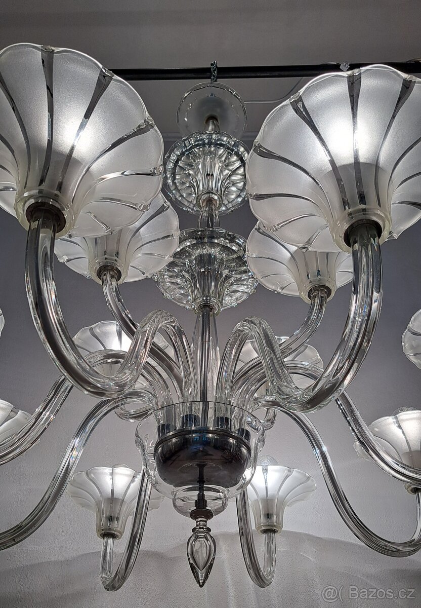 Starožitný Art Deco celoskleněný lustr. - 3