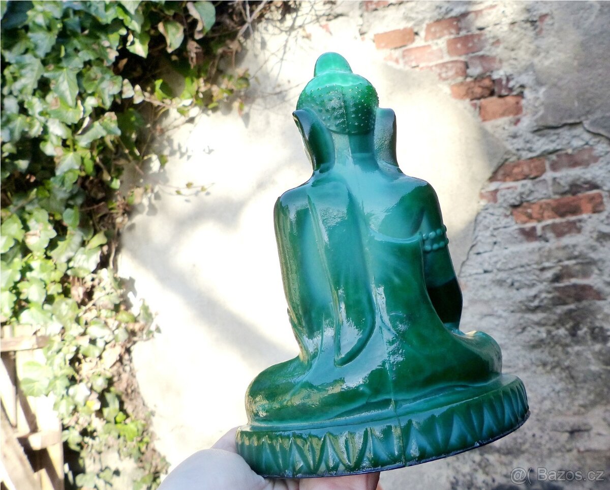 Buddha, malachitové sklo, Schlevogt - 3