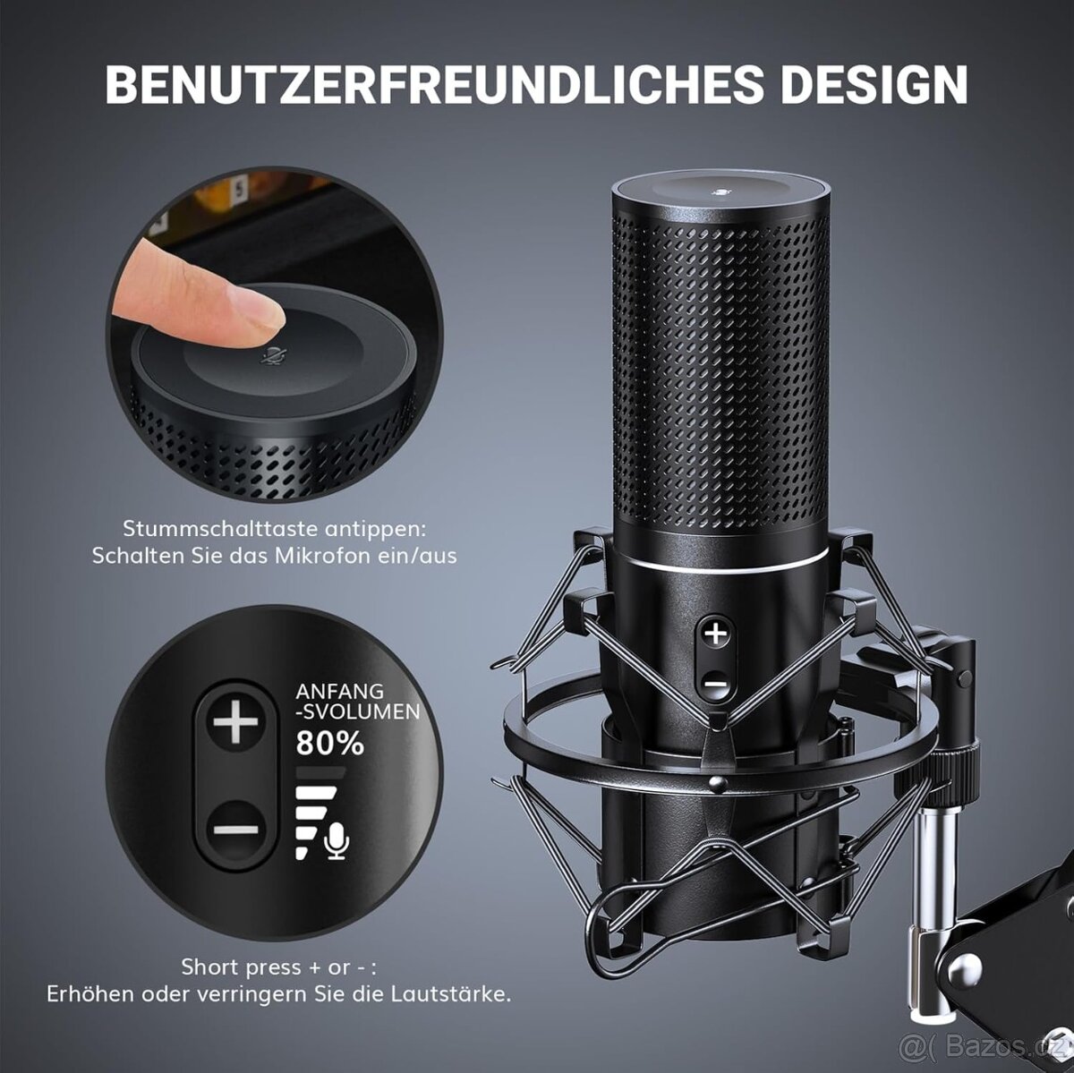 USB herní mikrofon Tonor Q9, černý.se stativem rezervace - 3