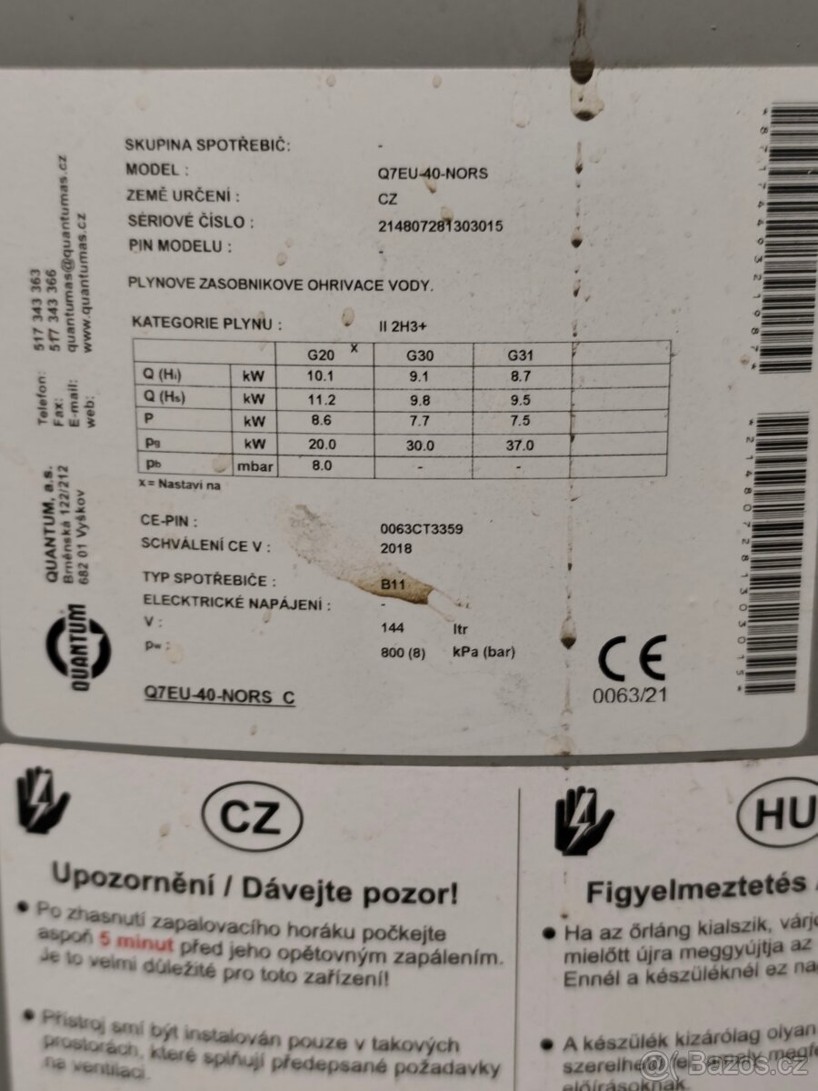 Plynový zásobníkový ohřívač vody Quantum Q7EU-40-NORS - 3