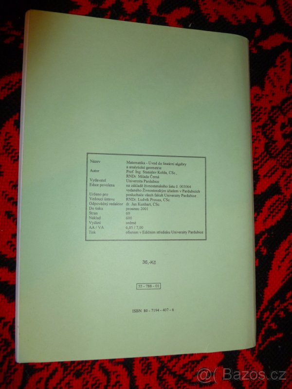MATEMATIKA ÚVOD DO LIN. ALGEBRY A ANALYT. GEOMETRIE - 3