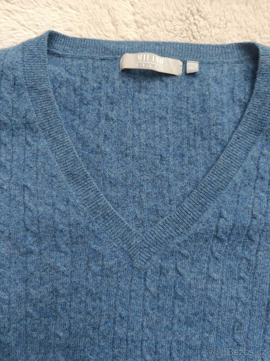 Dámský modrý vlněný svetr, vel. L - 3