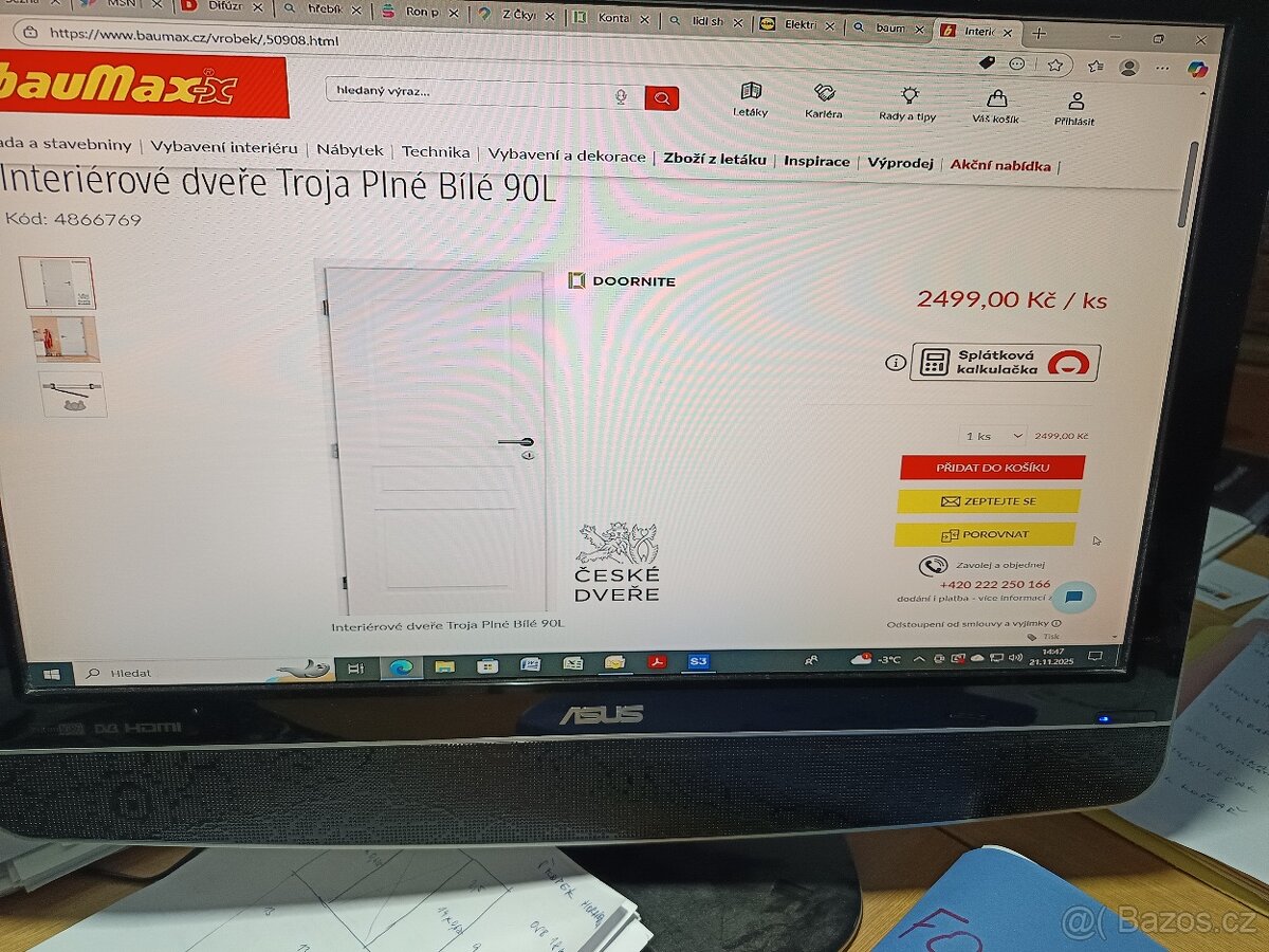 Prodám vnitřní dveře Troja plné bílé 90L 2 ks - 3