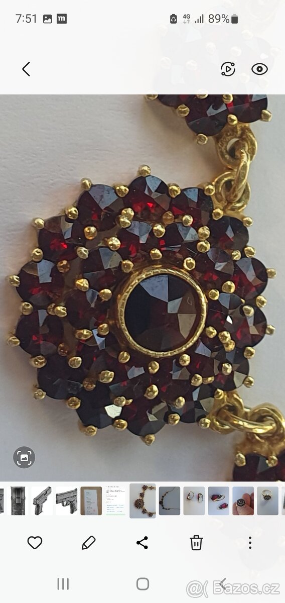 Starožitný náhrdelník a prsten český granát - 3