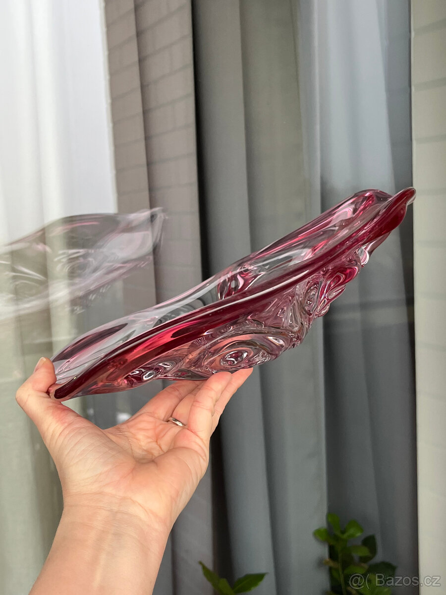 Mísa 29 cm, růžové hutní sklo, J. Hospodka Chřibská - 3