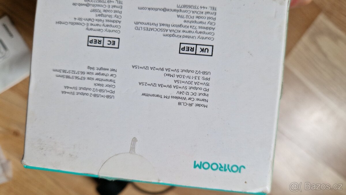 JOYROOM Bluetooth 5.3 FM vysílač Auto Bluetooth, podpora AUX - 3