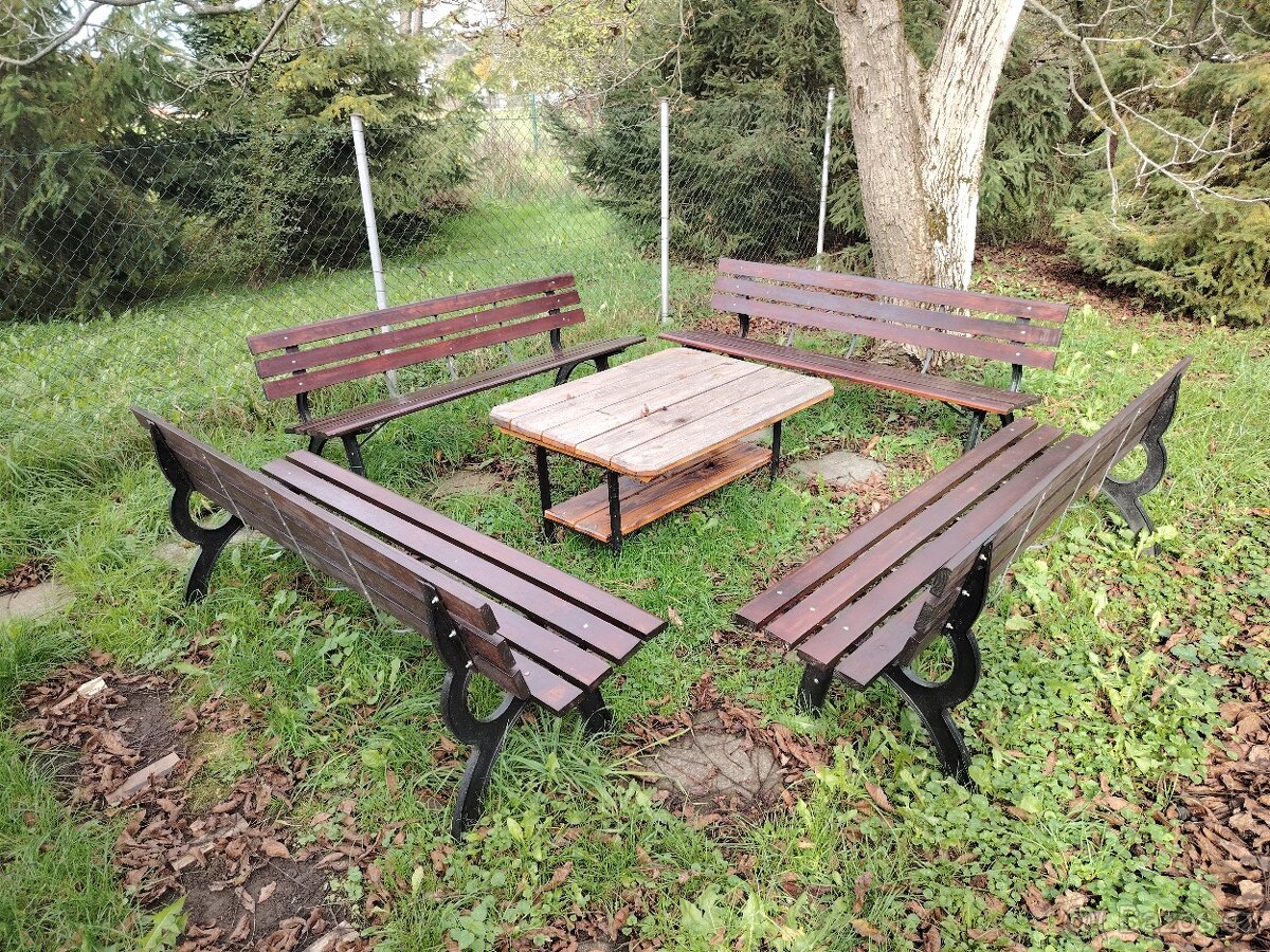 Zahradní posezení set -stůl a 4 lavice - 3