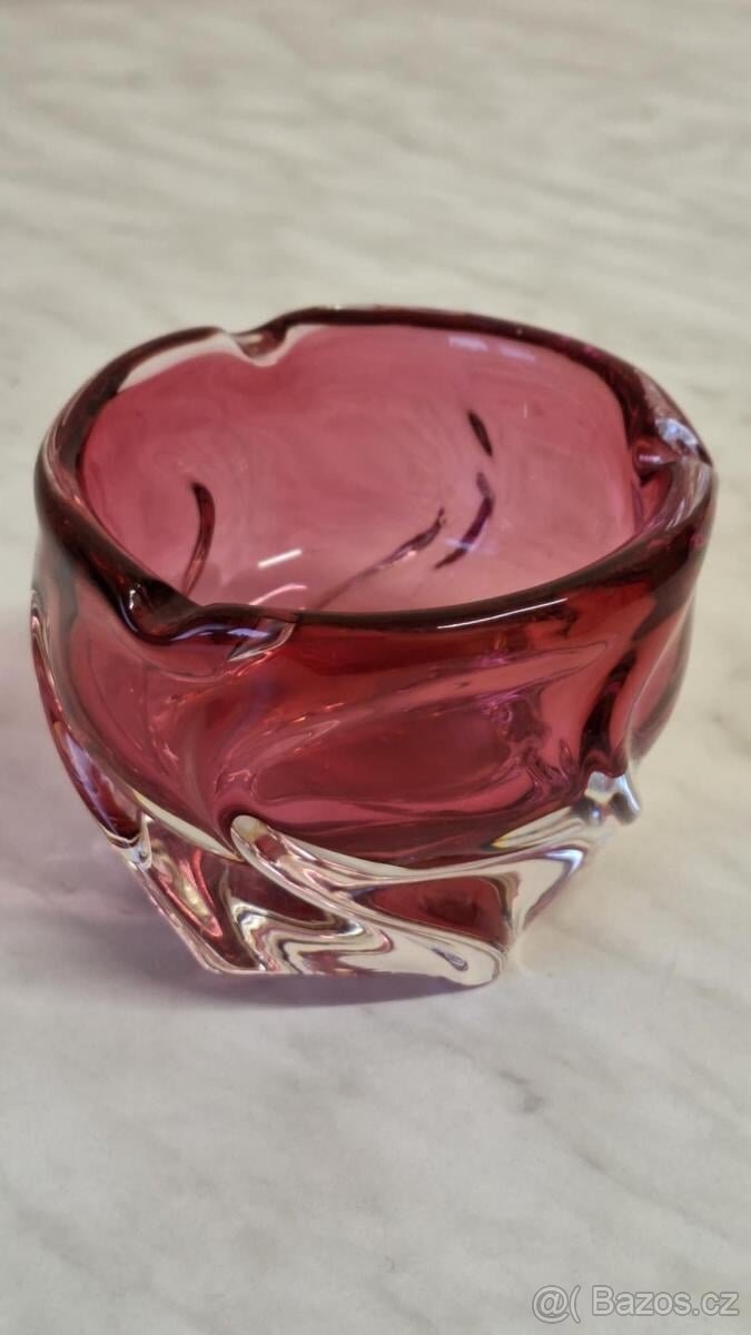 MASIVNÍ RŮŽOVÝ POPELNÍK STARÉ HUTNÍ SKLO. TOP STAV. - 3