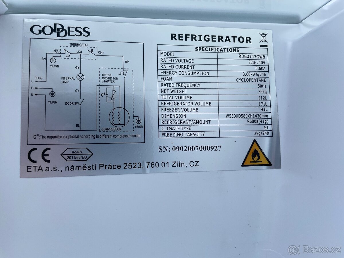 goddess rdb0143gw8 lednice s mrazákem - 3